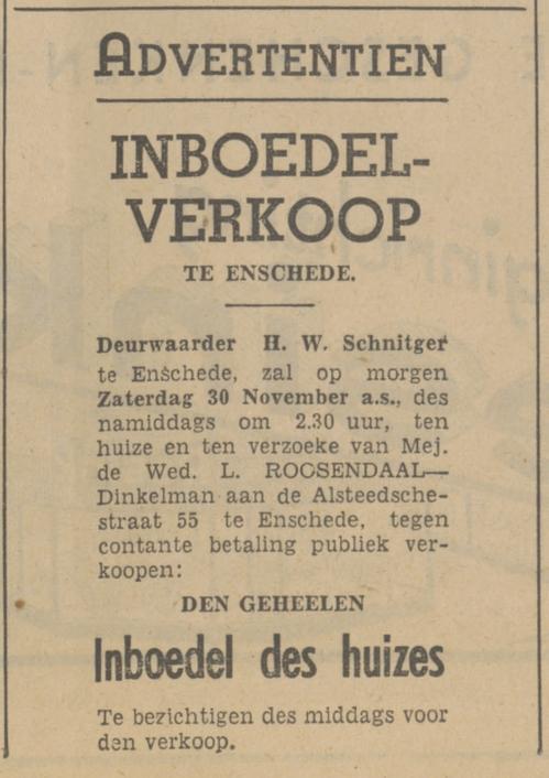 Alsteedsestraat 55 Wed. L. Roosendaal-Dinkelman advertentie Tubantia 28-11-1940.jpg