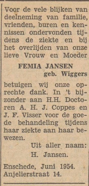 Anjelierstraat 14 H. Jansen advertentie Tubantia 21-6-1954.jpg