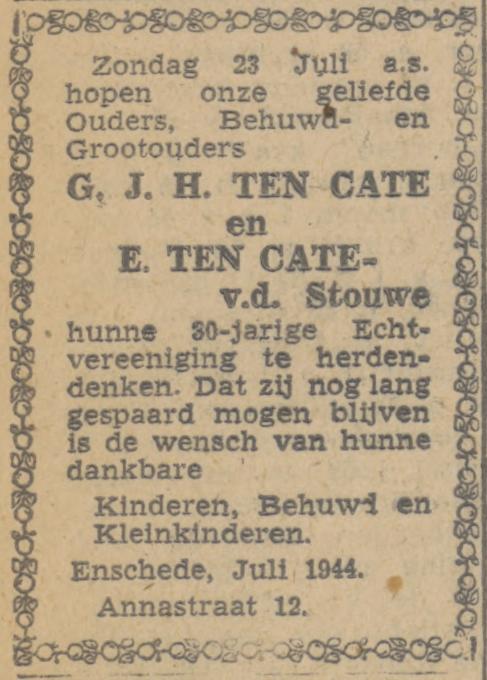 Annastraat 12 G.J.H. ten Cate advertentie Twentsch nieuwsblad 21-7-1944.jpg