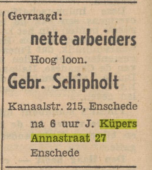 Annastraat 27 J. Küpers advertentie Tubantia 3-5-1956.jpg