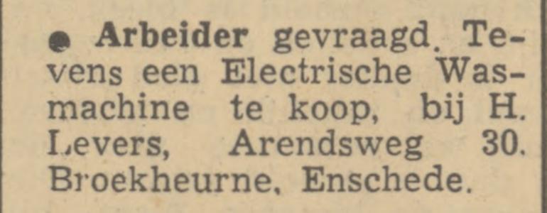 Arendsweg 30 H. Levers advertentie Tubantia 16-12-1950.jpg