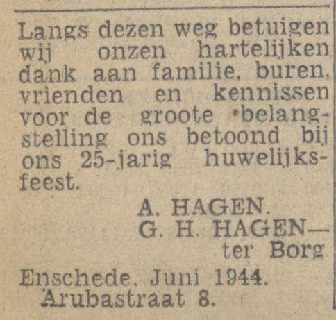 Arubastraat 8 A. Hagen advertentie Twentsch nieuwsblad 14-6-1944.jpg
