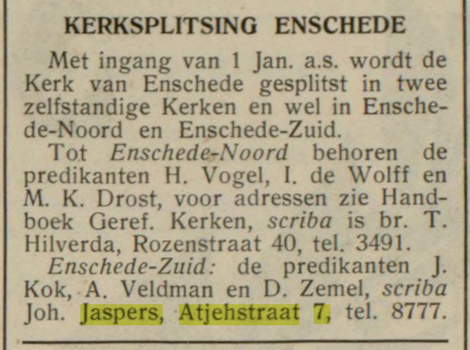 Atjehstraat 7 Hoh. Jaspers scriba krantenbericht Gereformeerd gezinsblad 30-12-1955.jpg