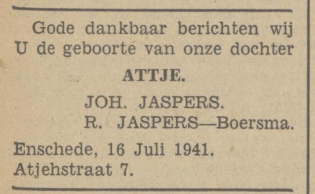 Atjehstraat 7 Joh. Jaspers advertentie Tubantia 16-7-1941.jpg