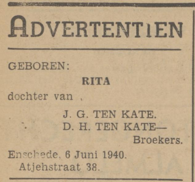 Atjehstraat 38 J.G. te Kate advertentie Tubantia 7-6-1940.jpg