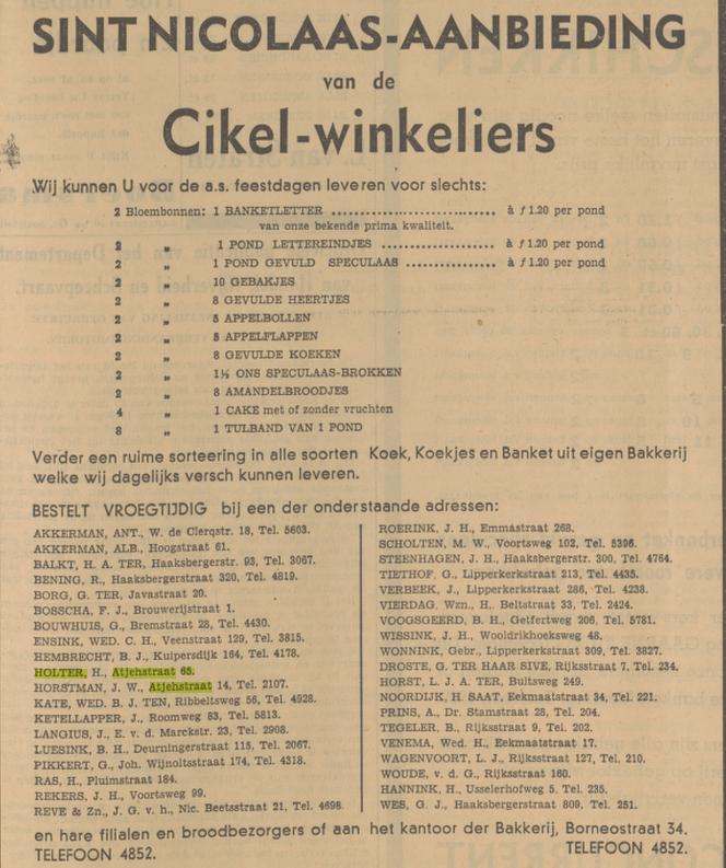 Atjehstraat 65 H. Holter Cikel winkelier advertentie Tubantia 28-11-1940.jpg