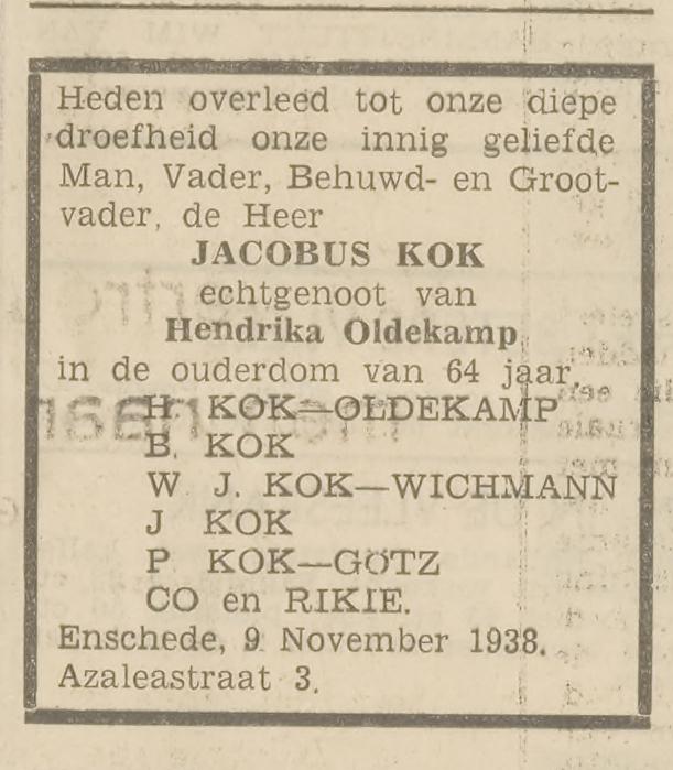 Azaleastraat 3 H. Kok-Oldekamp advertentie Het Volk 11-11-1938.jpg