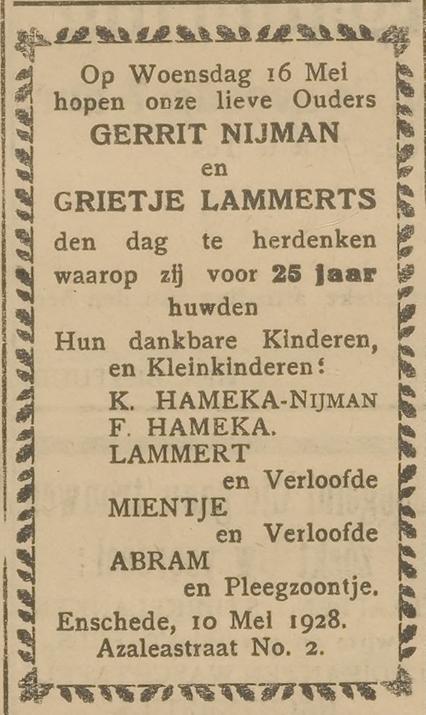 Azaleastraat 2 G. Nijman advertentie Steenwijker Courant 12-5-1928.jpg