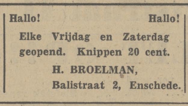 Balistraat 2 kapper H.Broelman advertentie Tubantia 30-11-1939.jpg