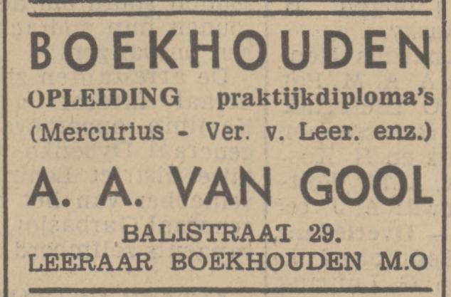 Balistraat 29 A.A. van Gool leraar Boekhouden advertentie Tubantia 19-4-1938.jpg