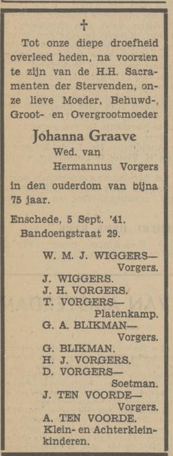 Bandoengstraat 29 J. Vorgers-Graave overlijdensadvertentie Tubantia 6-9-1941.jpg