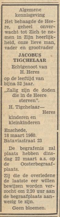 Bataviastraat 23 Jac. Tigchelaar overlijdensadvertentie Tubantia 19-3-1960.jpg