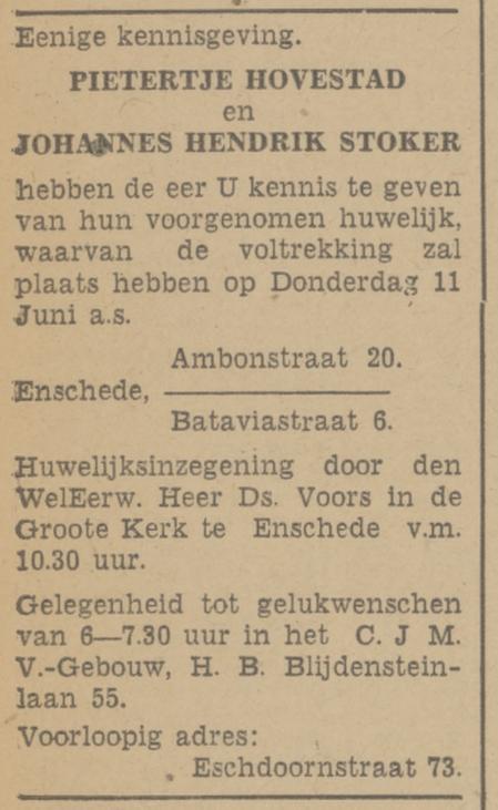 Bataviastraat 6 Joh.H. Stoker advertentie Tubantia 3-6-1942.jpg