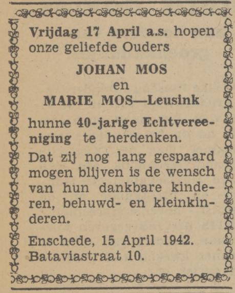Bataviastraat 10 Johan Mos advertentie Tubantia 15-4-1942.jpg