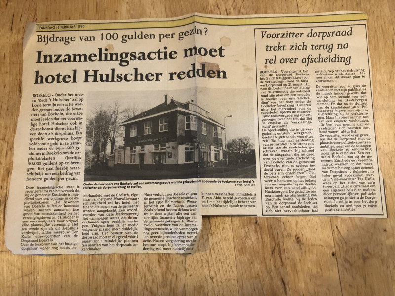 Beckumerstraat 2 Boekelo Hotel Hulscher krantenfoto Tubantia 13-2-1990.jpg