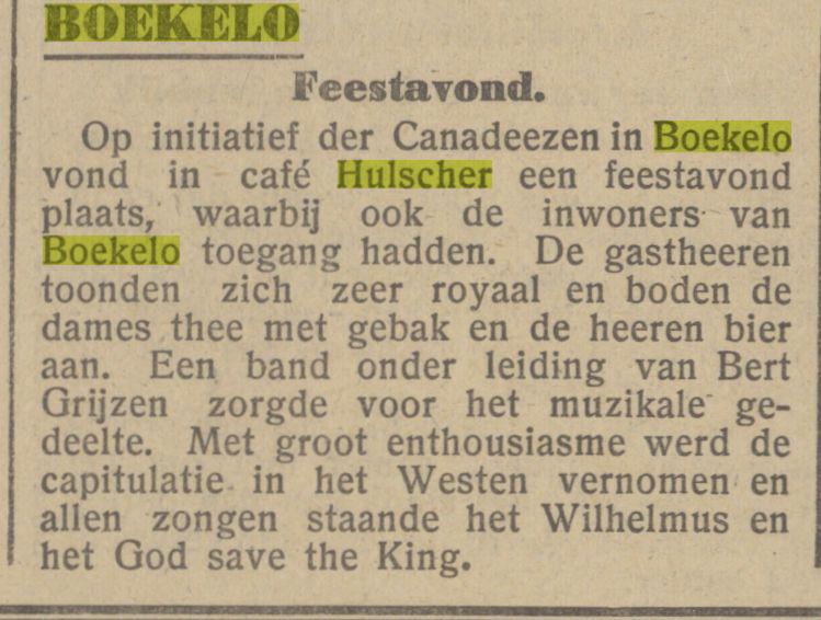 Beckumerstraat 2 BOEKELO cafe Hulscher Feestavond.. Het parool. Enschede, 07-05-1945.jpg