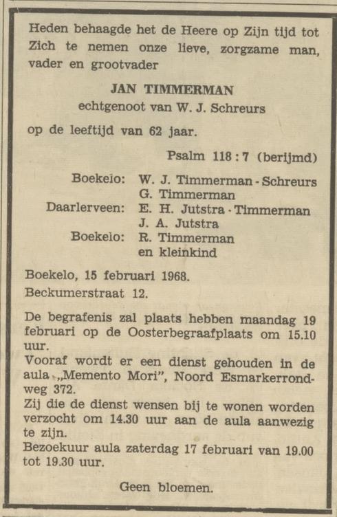 Beckumerstraat 12 Jan Timmerman overlijdensadvertentie Tubantia 16-2-1968.jpg
