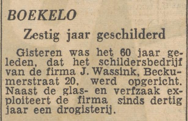 Beckumerstraat 20 Boekelo schildersbedrijf J. Wssink krantenbericht Tubantia 11-9-1958.jpg