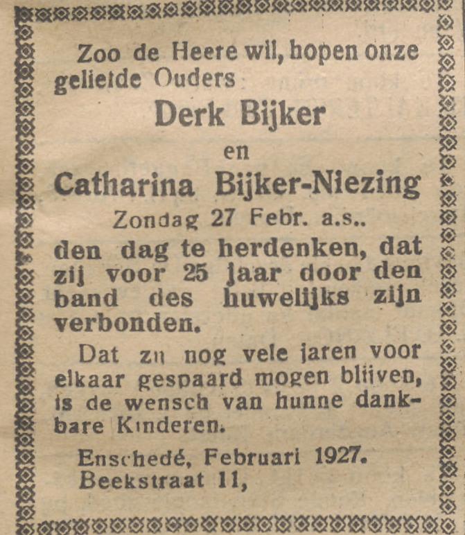 Beekstraat 11 Derk Bijker advertentie Emmer Courant 25-2-1927.jpg