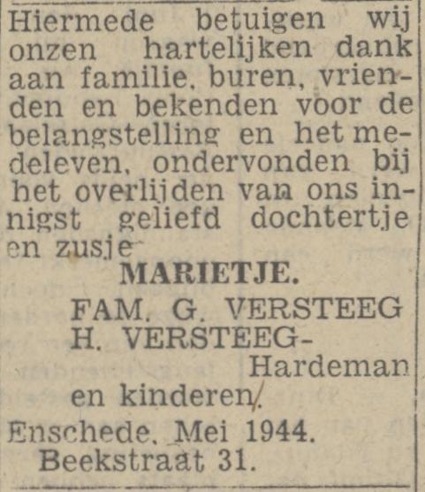 Beekstraat 31 G. Versteeg advertentie Twentsch nieuwsblad 1-6-1944.jpg