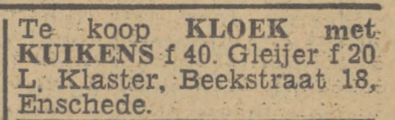 Beekstraat 18 L. Klaster advertentie Twentsch nieuwsblad 26-9-1944.jpg