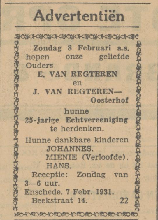 Beekstraat 14 E. van Regteren advertentie Tubantia 7-2-1931.jpg