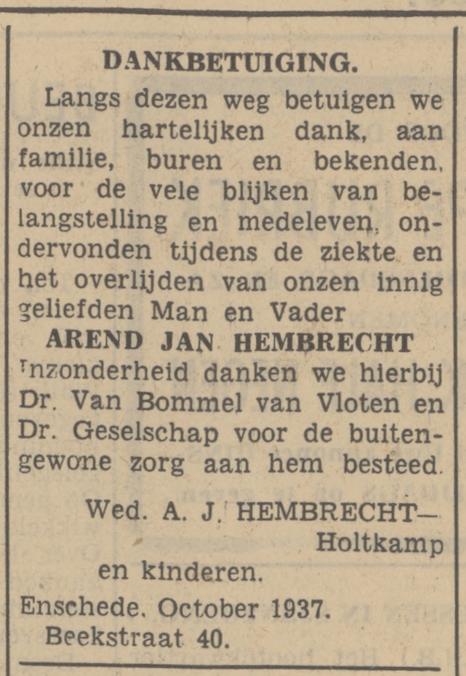 Beekstraat 40 Wed. A.J. Hembrecht-Holtkamp advertentie Tubantia 4-10-1937.jpg