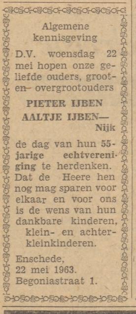 Begoniastraat 1 Pieter IJben advertentie Tubantia 20-5-1963.jpg