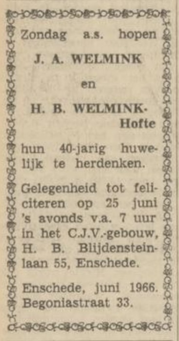 Begoniastraat 33 J.A. Welmink advertentie Tubantia 24-6-1966.jpg