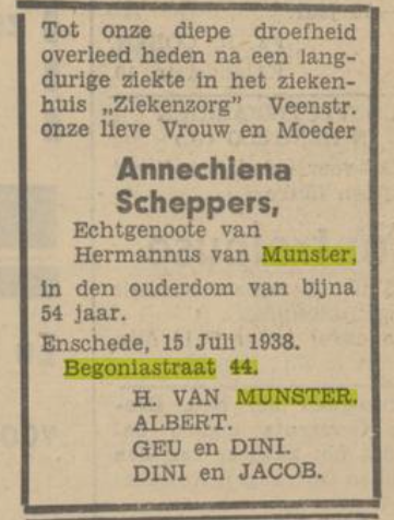 Begoniastraat 44 H. van Munster advertentie Tubantia 15-7-1938.png
