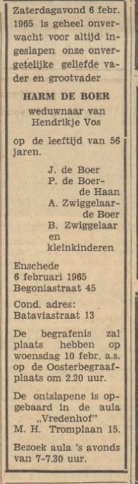 Begoniastraat 45 Harm de Boer overlijdensadvertentie Tubantia 15-7-1938.jpg