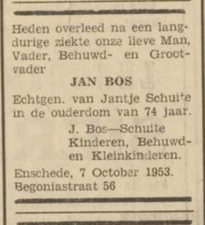 Begoniastraat 56 Jan Bos overlijdensadvertentie 9-10-1953.jpg