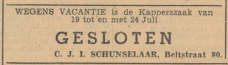 Beltstraat 80 kapperszaak C.J.I. Schunselaar  advertentie Tubantia 13-7-1948.jpg