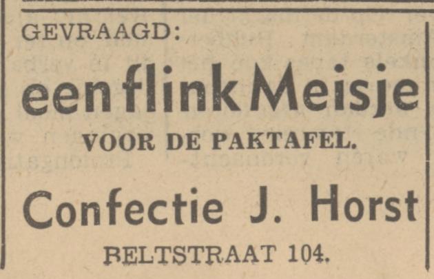 Beltstraat 104 confectie J. Horst advertentie Tubantia 4-3-1940.jpg