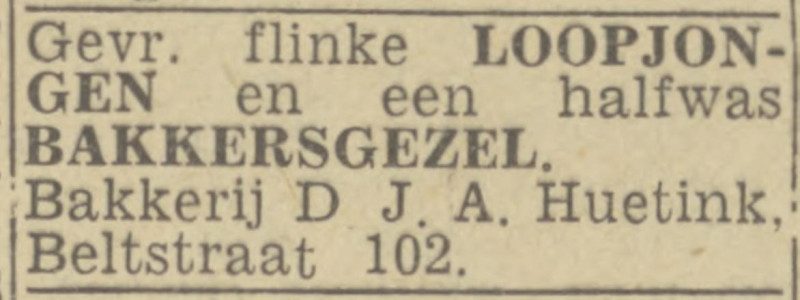 Beltstraat 102 bakkerij D.J.A. Huetink advertentie Twentsch nieuwsblad 21-2-1943.jpg