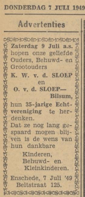 Beltstraat 125 K.W. van de Sloep advertentie Tubantia 7-7-1949.jpg