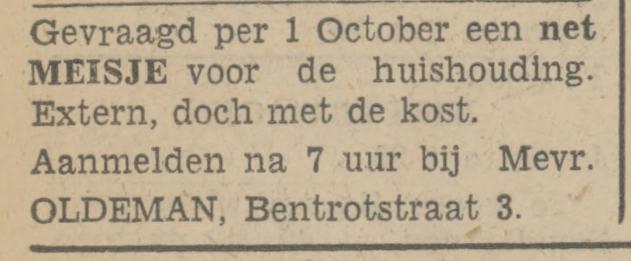 Bentrotstraat 3 Mevr. Oldeman advertentie Tubantia 3-9-1942.jpg