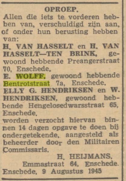 Bentrotstraat 7a E. Wolff advertentie De Waarheid 13-8-1945.jpg