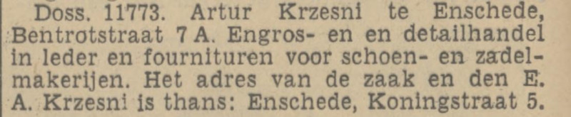 Bentrotstraat 7a Artur Krzensi krantenbericht Tubantia 22-7-1939.jpg