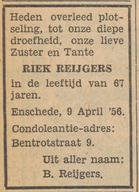 Bentrotstraat 9 B. Reijgers advertentie Tubantia 10-4-1956.jpg