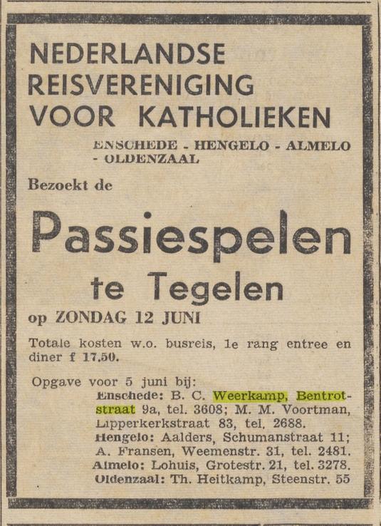 Bentrotstraat 9a B.C. Weerkamp advertentie Twentsche Courant 31-5-1960.jpg