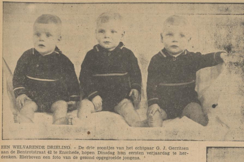 Bentrotstraat 42 G.J. Gerritsen drieling 1 jaar krantenfoto Tubantia 22-2-1936.jpg