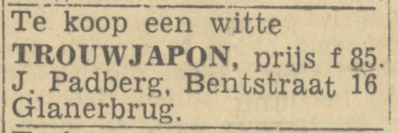 Bentstraat 16 Glanerbrug J. Padberg advertentie Twentsch nieuwsblad 5-6-1944.jpg