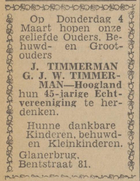 Bentstraat 81 Glanerbrug T. Timmerman advertentie Twentsch nieuwsblad 3-3-1943.jpg