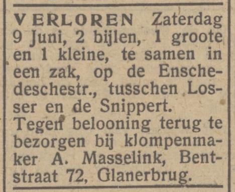 Bentstraat 72 Glanerbrug A. Masselink klompenmaker advertentie Het Parool 12-6-1945.jpg