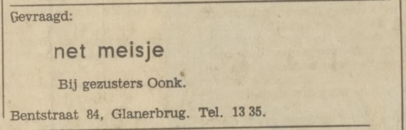 Bentstraat 84 Gezusters Oonk advertentie Tubantia 23-9-1970.jpg