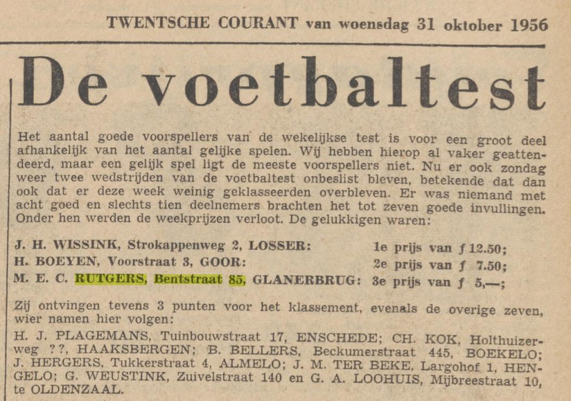 Bentstraat 85 Glanerbrug M.E.C. Rutgers advertentie Twentsche Courant 31-10-1956.jpg