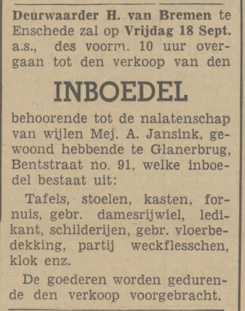 Bentstraat 91 A. Jansink advertentie Tubantia 16-9-1942.jpg