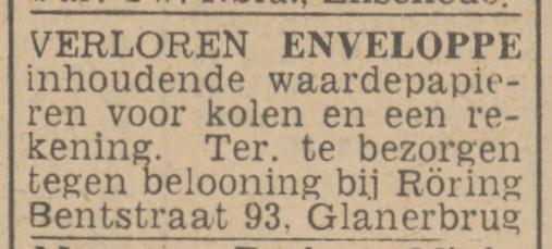 Bentstraat 93 Glanerbrug Röring advertentie Twentsch nieuwsblad 8-2-1943.jpg