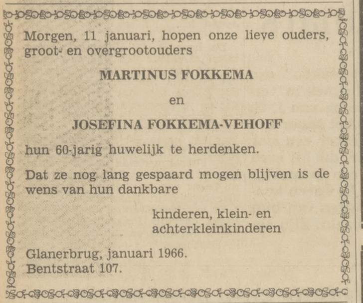 Bentstraat 107 Glanerbug M. Fokkema advertentie Tubantia 10-1-1966.jpg
